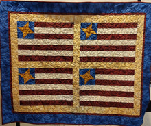 Load image into Gallery viewer, Kathy&#39;s Quilts Stars and Stripes Red Blue Gold